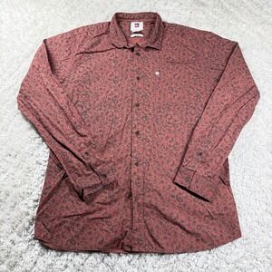 Quiksilver Shirt Mens L Red Paisley Long Sleeve Slim Casual Surf Skater Indie